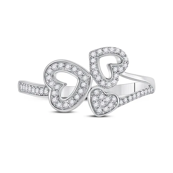 14k White Gold Round Diamond Triple Heart Ring 16 Cttw gndatlanta Rings