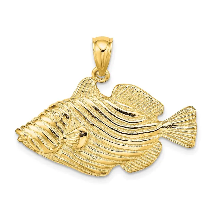 TreasureFineJewelers Charm Necklaces 14K Polished Engraved Striped Fish Charm