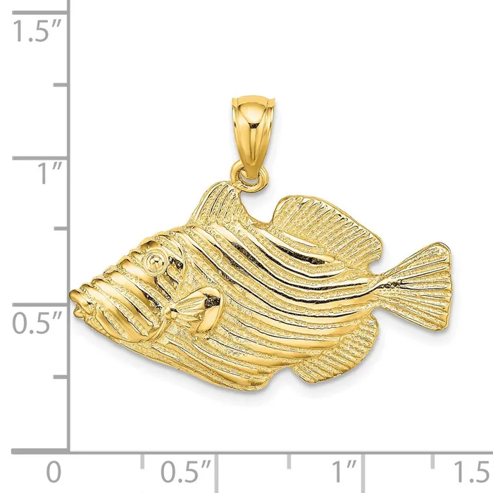 TreasureFineJewelers Charm Necklaces 14K Polished Engraved Striped Fish Charm