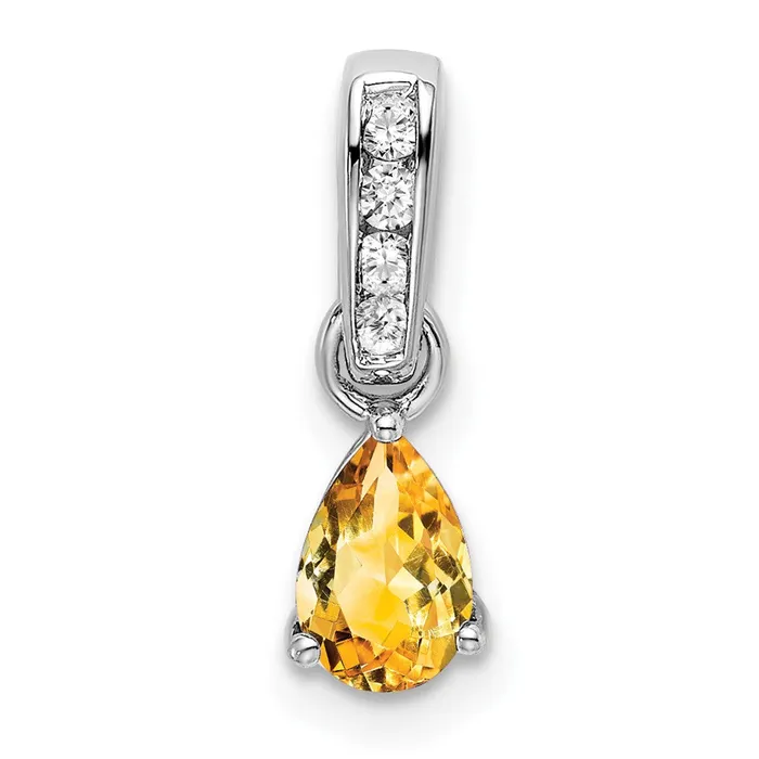 TreasureFineJewelers Necklaces 10k White Gold Pear Citrine and Diamond Pendant