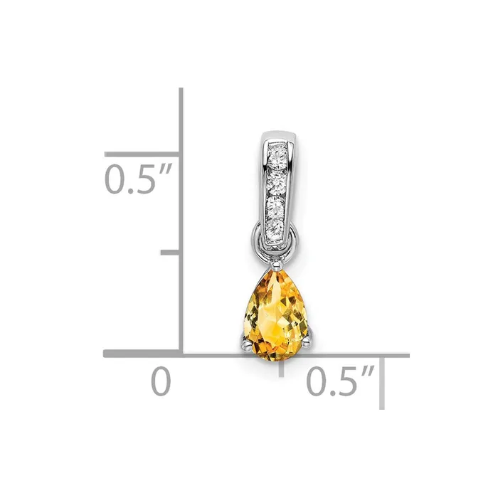 TreasureFineJewelers Necklaces 10k White Gold Pear Citrine and Diamond Pendant