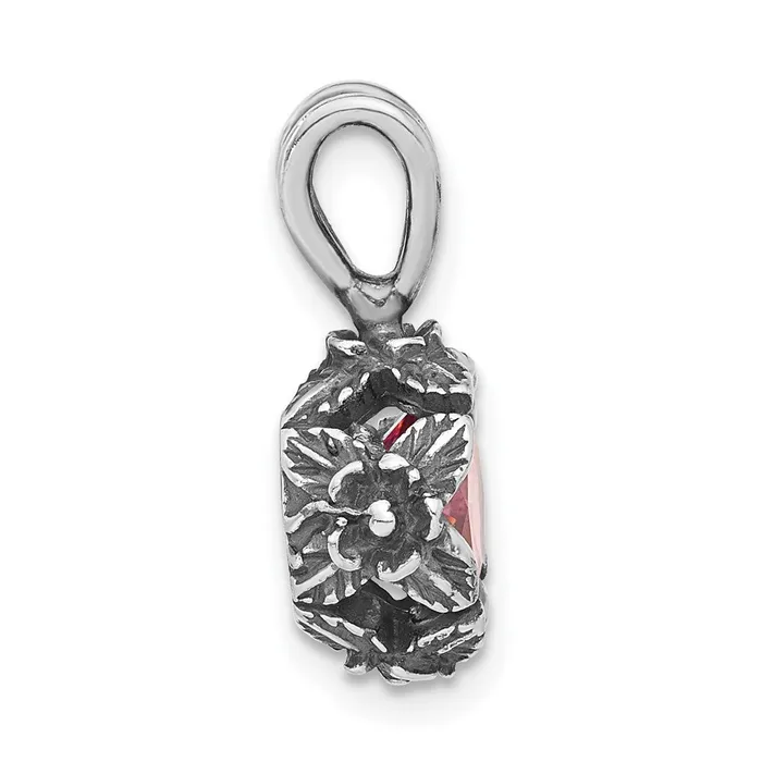 TreasureFineJewelers Necklaces Sterling Silver Antiqued Pink CZ Pendant