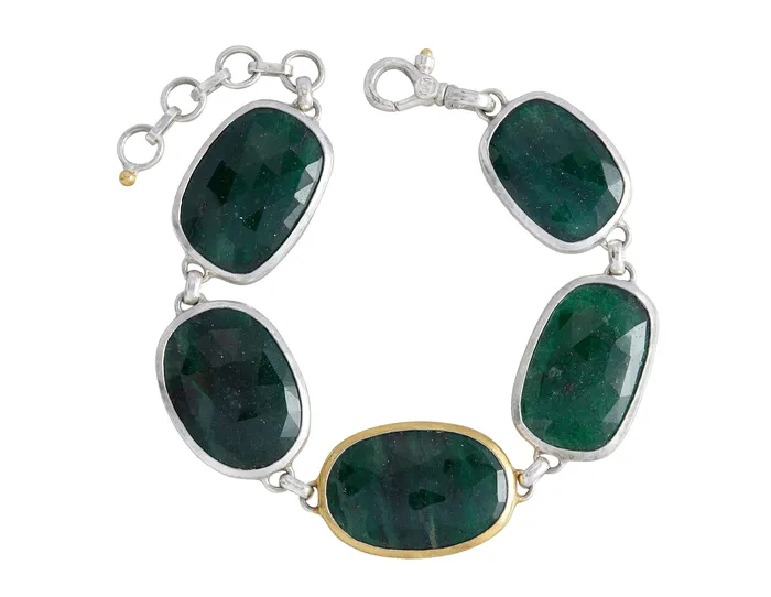 GURHAN Galapagos Sterling Silver Aventurine All Around SingleStrand Bracelet Mixed Shapes Gold Accents GG SILVER CLR Bracelets