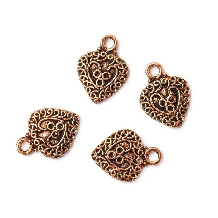 16x12mm Copper Heart Charm Elaborate Scrollwork Set of 4 Beadsofcambaycom Charm Necklaces