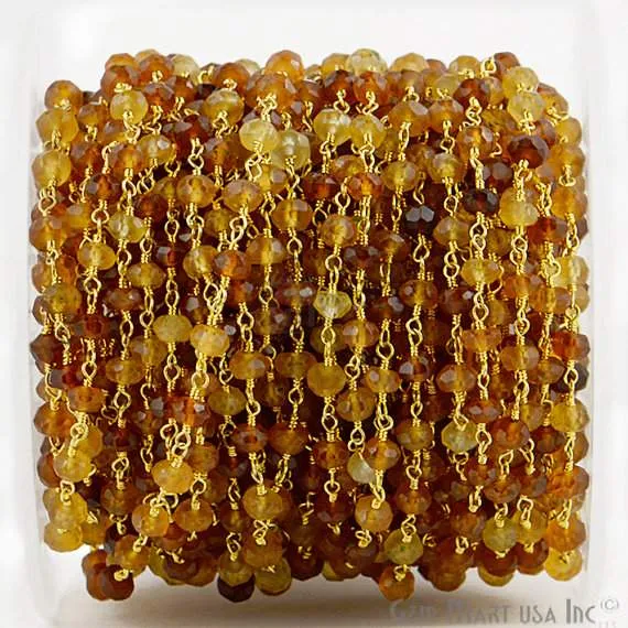 Hessonite 67mm Gold Plated Wire Wrapped Rosary Chain GemmartUSA PreStyled Sets