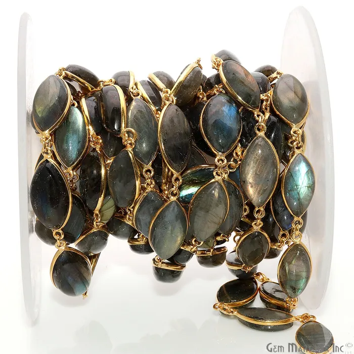 PreStyled Sets GemMartUSA Labradorite 10x20mm Marquise Gold Plated Continuous Connector Chain