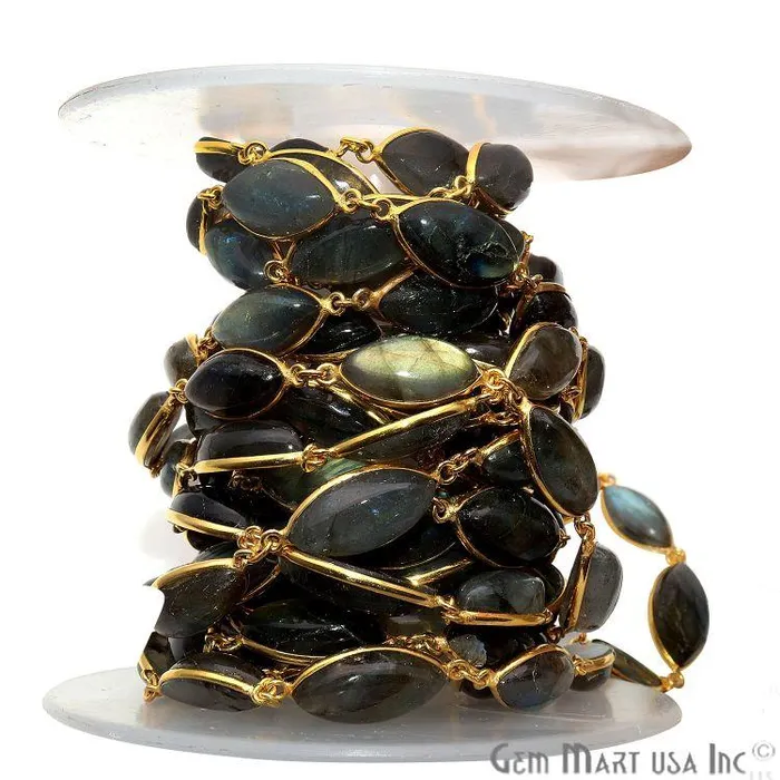 PreStyled Sets GemMartUSA Labradorite 10x20mm Marquise Gold Plated Continuous Connector Chain