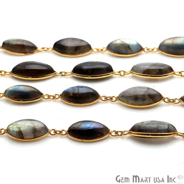 PreStyled Sets GemMartUSA Labradorite 10x20mm Marquise Gold Plated Continuous Connector Chain