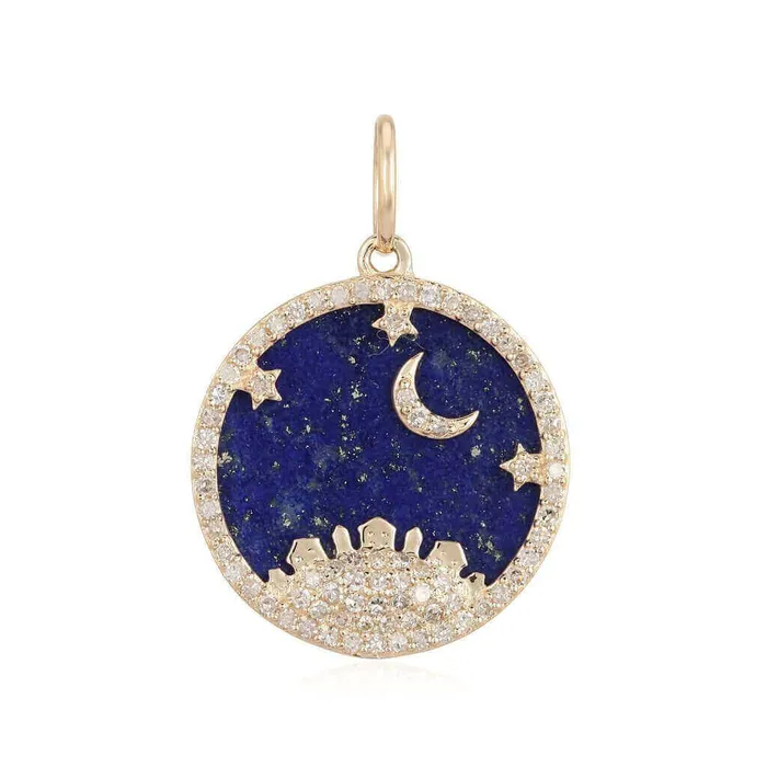Izakov Diamonds Fine Jewelry 14K Gold Diamond Celestial Lapis Necklace Charm Necklaces Izakov Diamonds Fine Jewelry 14K Gold Diamond Celestial Lapis Necklace Charm Necklaces