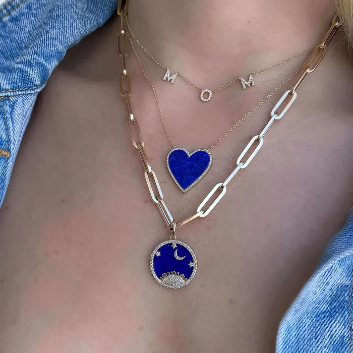 Izakov Diamonds Fine Jewelry 14K Gold Diamond Celestial Lapis Necklace Charm Necklaces