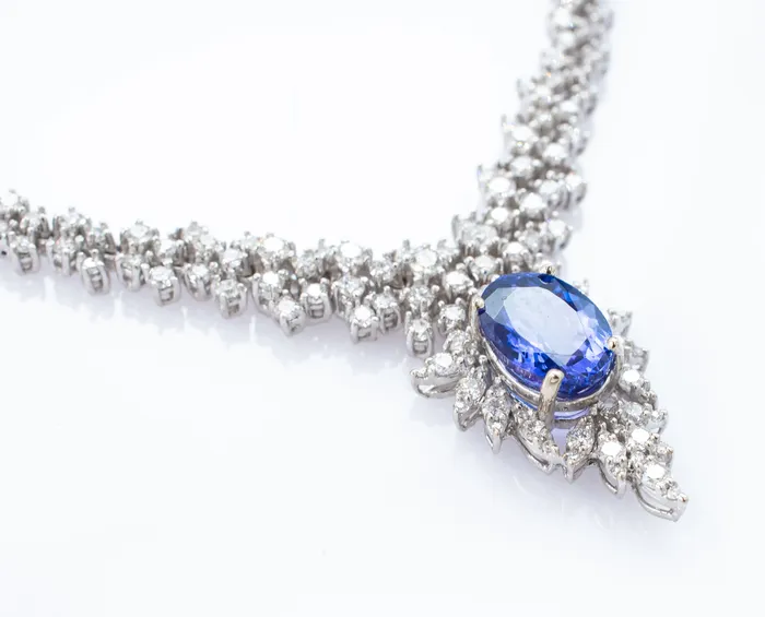 Necklaces Crown Jewels Coin Tanzanite Diamond Waterfall Cluster Necklace