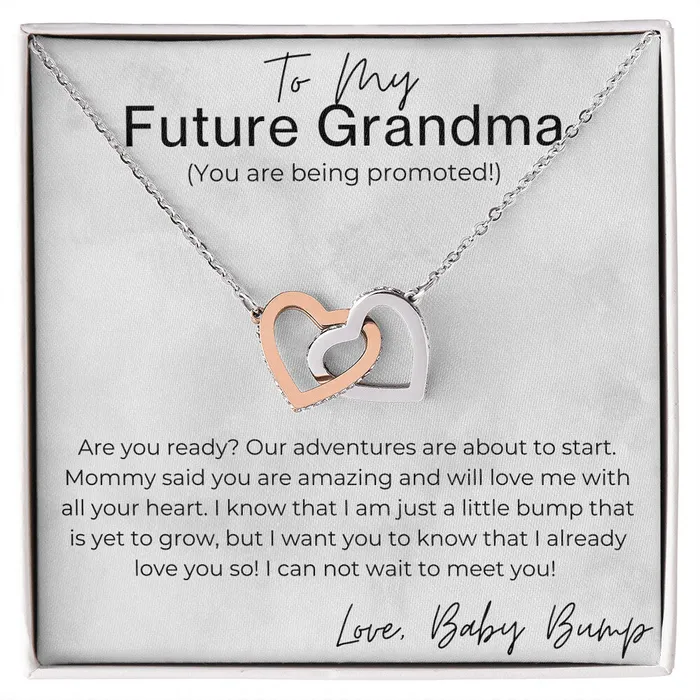 ShineOn Fulfillment Necklaces Congrats You Are Being Promoted Gift for Future Grandma Pregnancy Announcement Interlocking Heart Pendant Necklace ShineOn Fulfillment Necklaces Congrats You Are Being Promoted Gift for Future Grandma Pregnancy Announcement Interlocking Heart Pendant Necklace