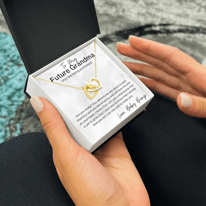 ShineOn Fulfillment Necklaces Congrats You Are Being Promoted Gift for Future Grandma Pregnancy Announcement Interlocking Heart Pendant Necklace