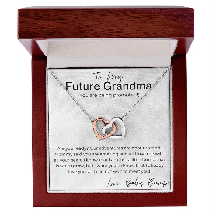 ShineOn Fulfillment Necklaces Congrats You Are Being Promoted Gift for Future Grandma Pregnancy Announcement Interlocking Heart Pendant Necklace