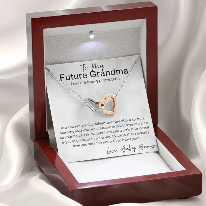 ShineOn Fulfillment Necklaces Congrats You Are Being Promoted Gift for Future Grandma Pregnancy Announcement Interlocking Heart Pendant Necklace