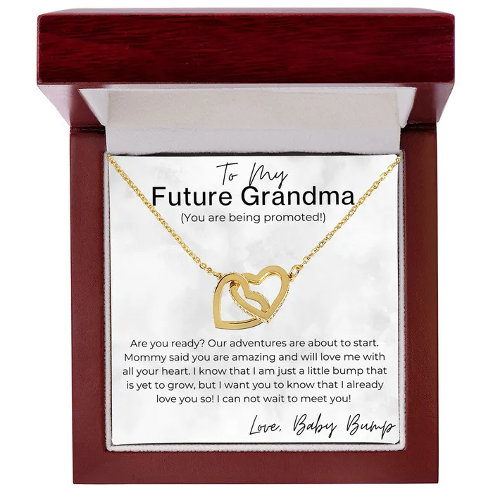 ShineOn Fulfillment Necklaces Congrats You Are Being Promoted Gift for Future Grandma Pregnancy Announcement Interlocking Heart Pendant Necklace