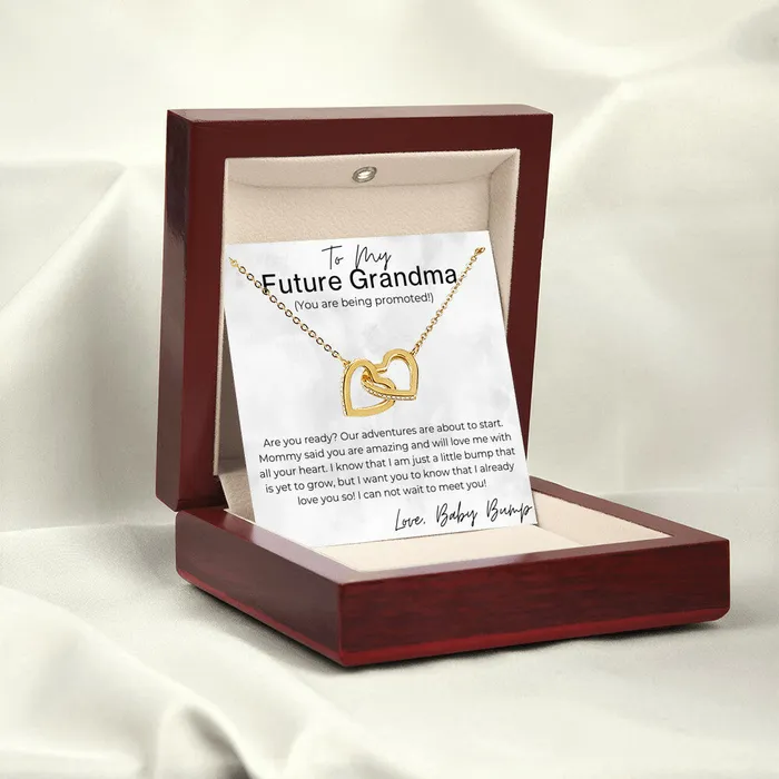 ShineOn Fulfillment Necklaces Congrats You Are Being Promoted Gift for Future Grandma Pregnancy Announcement Interlocking Heart Pendant Necklace