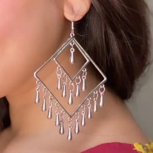Concentric Diamond Oxidised Jhumki DESIGN 06 justrealdealcom Necklaces