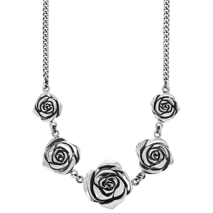 Curblink Chain Necklace with Five Silver Roses King Baby Necklaces