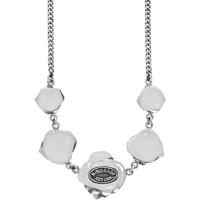 Curblink Chain Necklace with Five Silver Roses King Baby Necklaces Curblink Chain Necklace with Five Silver Roses King Baby Necklaces