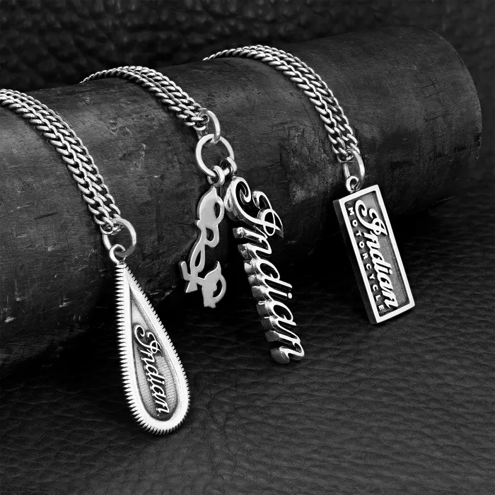 Indian Script Logo Pendant with Motorcycle Charm King Baby Charm Necklaces Indian Script Logo Pendant with Motorcycle Charm King Baby Charm Necklaces