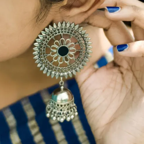 justrealdealcom Necklaces Opulent Grace Oxidised Jhumka DESIGN 95