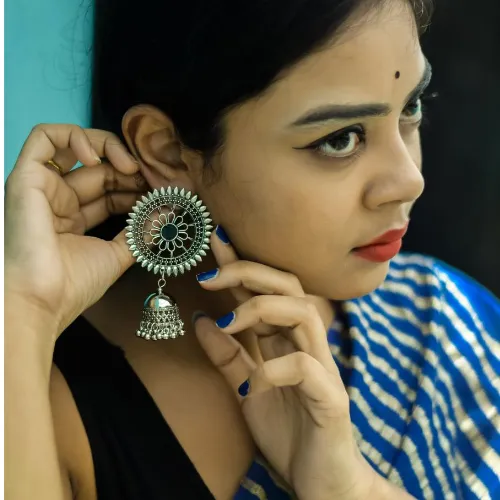 justrealdealcom Necklaces Opulent Grace Oxidised Jhumka DESIGN 95