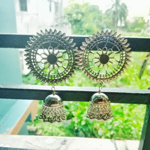 justrealdealcom Necklaces Opulent Grace Oxidised Jhumka DESIGN 95