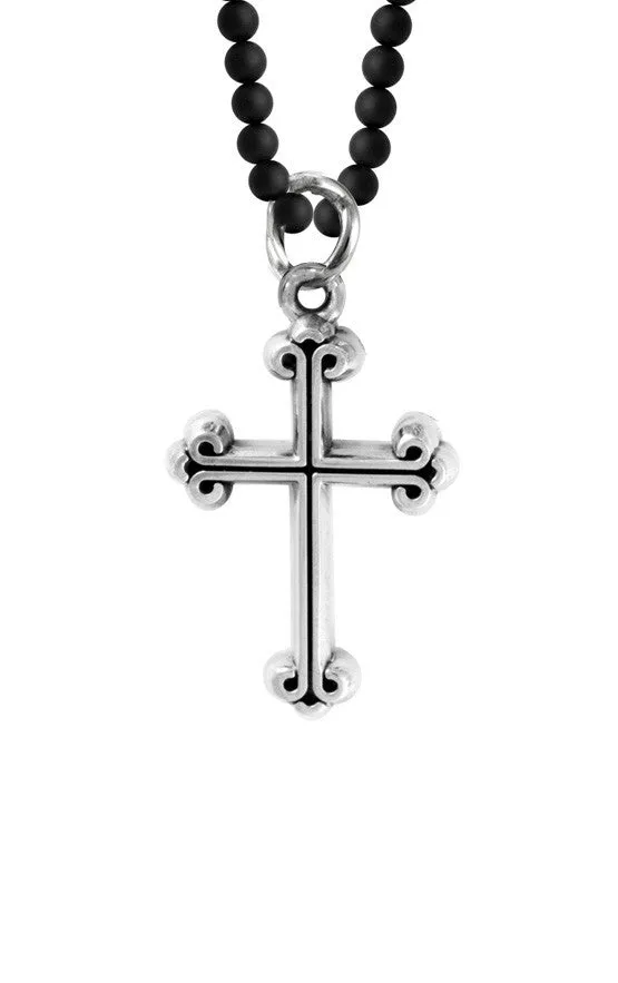 King Baby Necklaces Traditional Cross on 3mm Onyx Bead Necklace