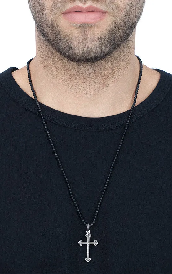 King Baby Necklaces Traditional Cross on 3mm Onyx Bead Necklace King Baby Necklaces Traditional Cross on 3mm Onyx Bead Necklace