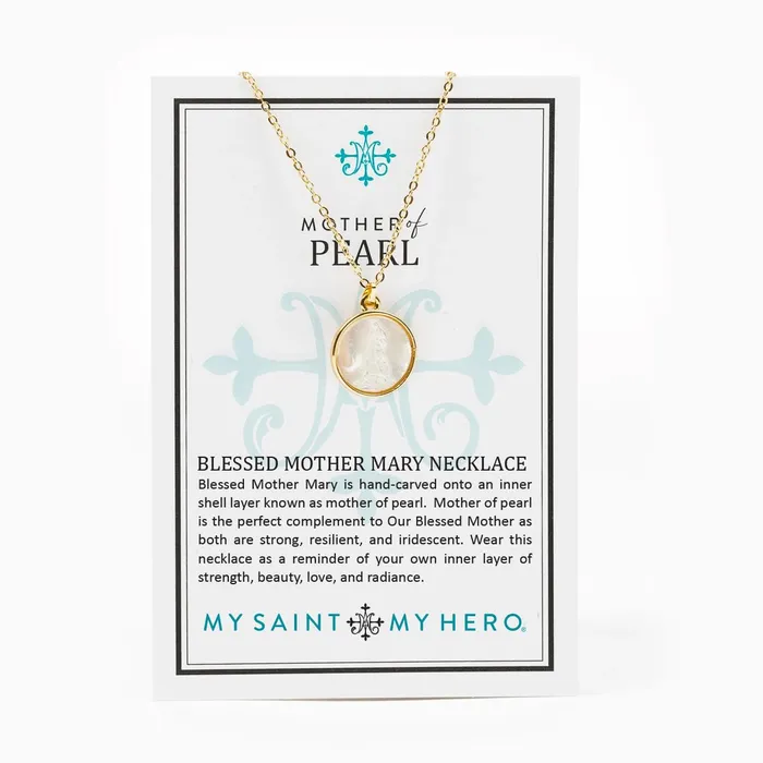 My Saint My Hero Necklaces My Saint My Hero Mother of Pearl Blessed Mother Mary Necklace