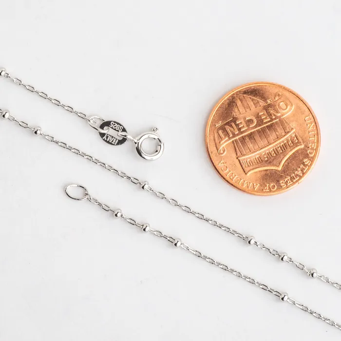 Necklaces Continental Beads 1mm Satellite Chain with 175mm Beads 925 Sterling Silver Necklace Rhodium Plated Finished with Spring Ring Clasp Available in 16 18 and 20 Inches N9ST