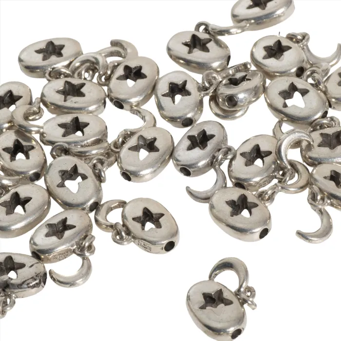 Necklaces Continental Beads 23mm x 14mm Oval Star Cutout with Hanging Crescent Moon Bead Made of Pewter Sold Individually CBS575