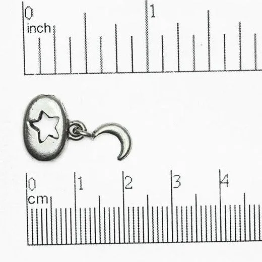 Necklaces Continental Beads 23mm x 14mm Oval Star Cutout with Hanging Crescent Moon Bead Made of Pewter Sold Individually CBS575
