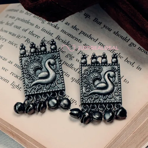 Necklaces justrealdealcom Peacock Portrait Oxidised Jhumkis DESIGN 569