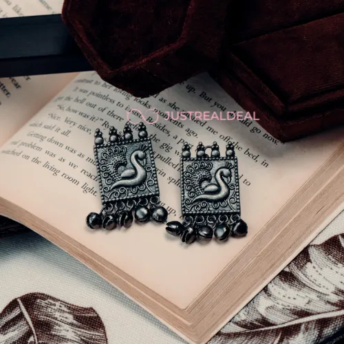 Necklaces justrealdealcom Peacock Portrait Oxidised Jhumkis DESIGN 569