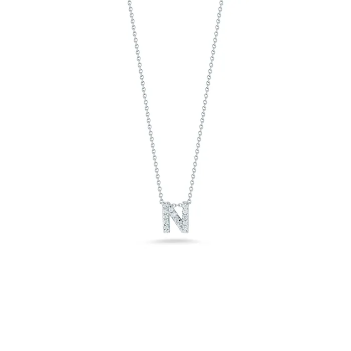 Necklaces Roberto Coin 18KW Gold Tiny Treasures Diamond Love Letter N Necklace Necklaces Roberto Coin 18KW Gold Tiny Treasures Diamond Love Letter N Necklace