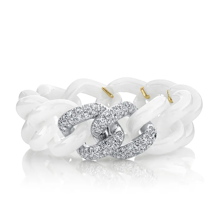 READY TO SHIP 2 PAVE WHITE CERAMIC MEDIUM LINK RING SHAY JEWELRY Rings