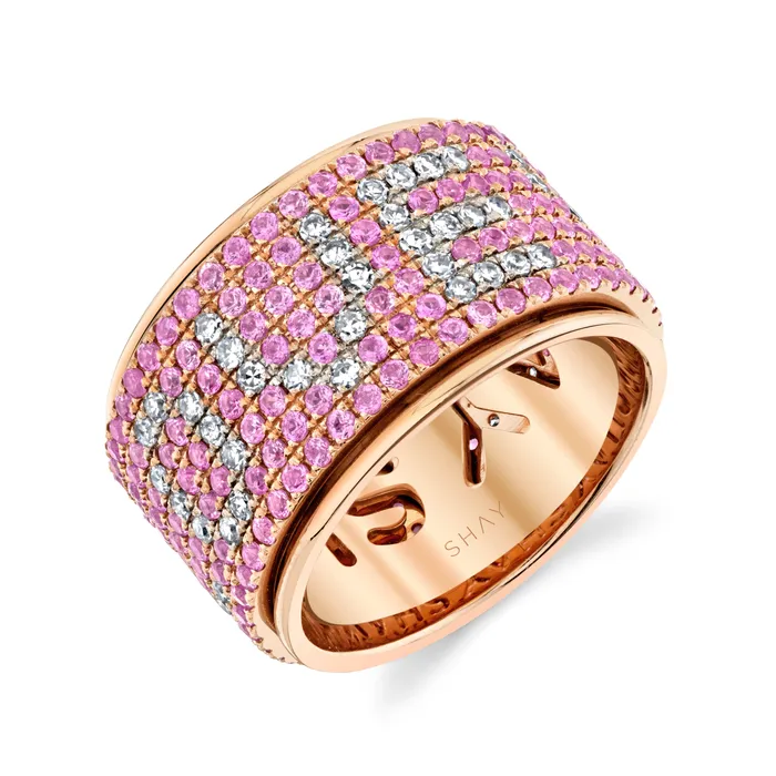READY TO SHIP DIAMOND PINK SAPPHIRE I LOVE YOU SPINNER RING SHAY JEWELRY Rings