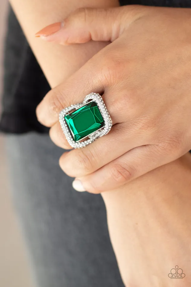 Rings Paparazzi Deluxe Decadence Green Ring A Finishing Touch Jewelry