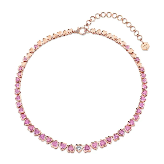 SHAY JEWELRY Necklaces READY TO SHIP PINK SAPPHIRE DIAMOND HEART BEZEL TENNIS NECKLACE