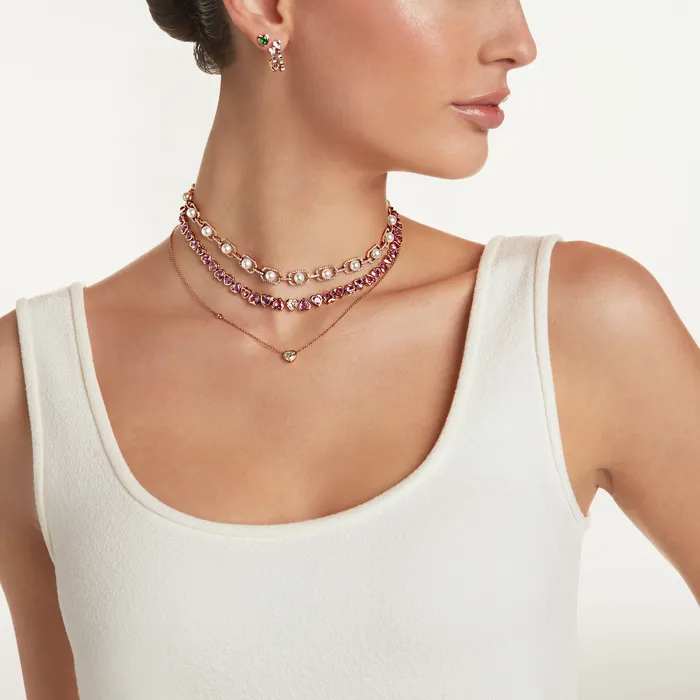 SHAY JEWELRY Necklaces READY TO SHIP PINK SAPPHIRE DIAMOND HEART BEZEL TENNIS NECKLACE