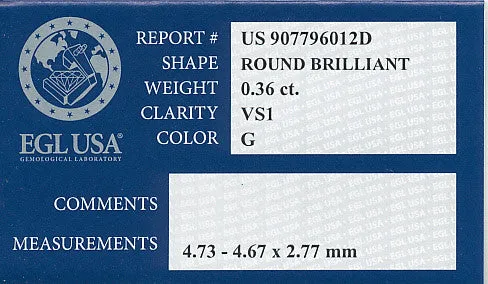 036 Carat Round Brilliant Cut Diamond G Color VS1 Clarity EGL USA Certificate Antique Jewelry Mall Rings 036 Carat Round Brilliant Cut Diamond G Color VS1 Clarity EGL USA Certificate Antique Jewelry Mall Rings