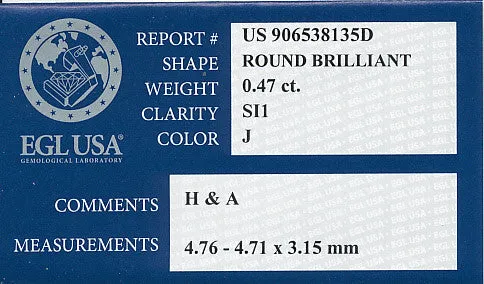 047 J Color SI1 Clarity Loose Round Brilliant Cut Diamond Excellent Cut With Hearts and Arrows EGL USA Certificate Antique Jewelry Mall Rings 047 J Color SI1 Clarity Loose Round Brilliant Cut Diamond Excellent Cut With Hearts and Arrows EGL USA Certificate Antique Jewelry Mall Rings