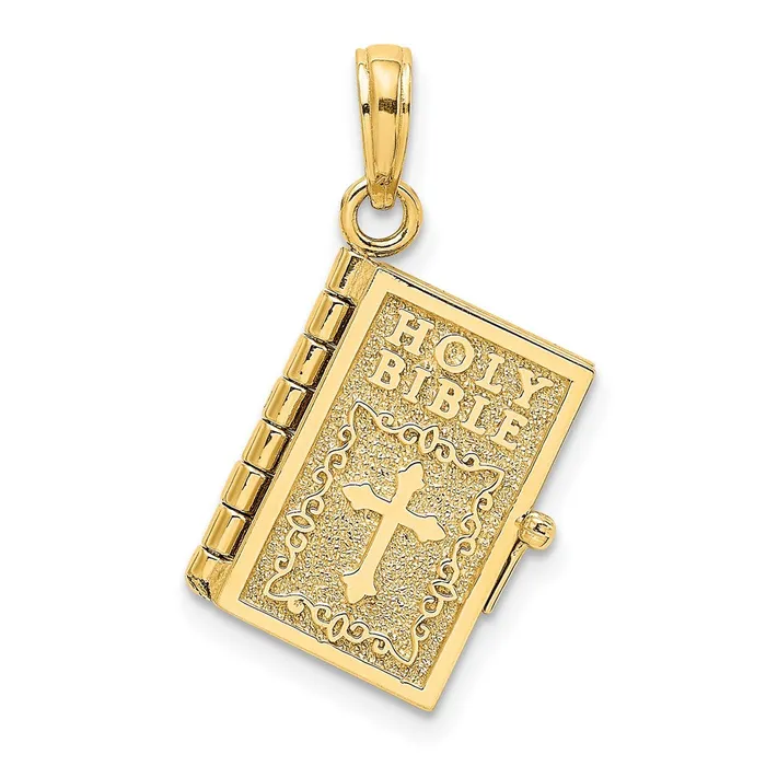 10k Yellow Gold 11 mm 3D Moveable Pages Holy Bible w Lords Prayer Charm 323 grams Qgold Charm Necklaces