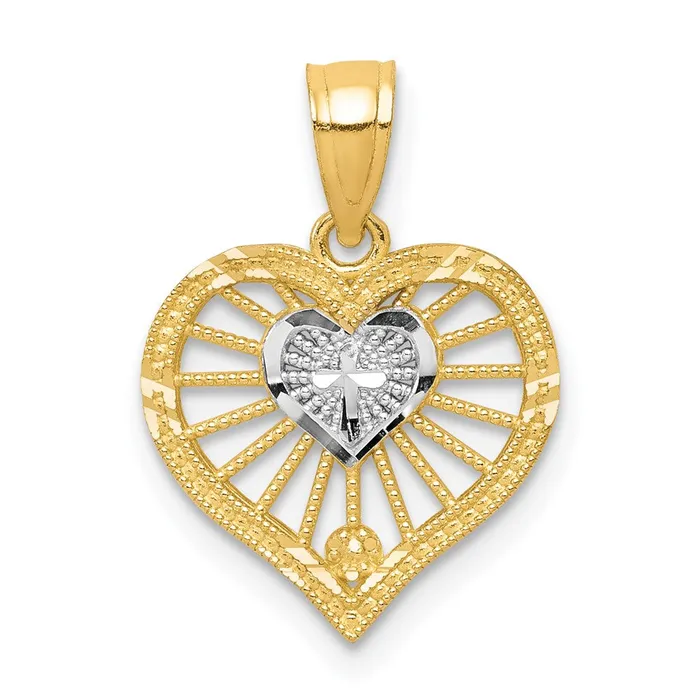 10k Yellow wRhodium 12 mm Heart WCross Charm 061 grams Qgold Charm Necklaces 10k Yellow wRhodium 12 mm Heart WCross Charm 061 grams Qgold Charm Necklaces