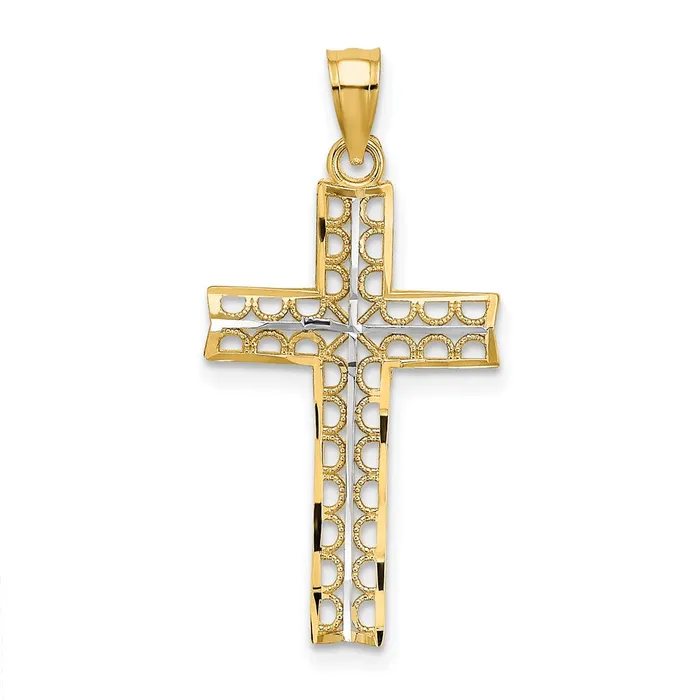 10k Yellow wRhodium 15 mm DC Filigree Cross Pendant 081 grams Qgold Necklaces 10k Yellow wRhodium 15 mm DC Filigree Cross Pendant 081 grams Qgold Necklaces