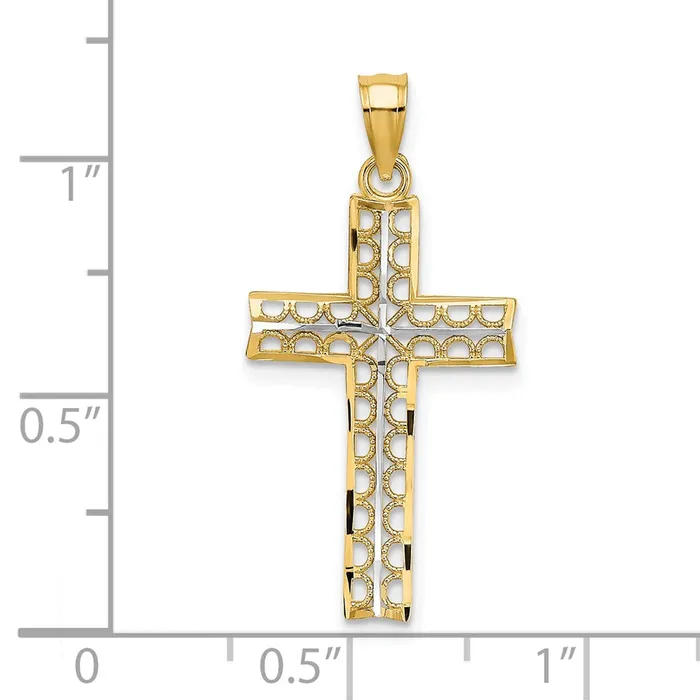 10k Yellow wRhodium 15 mm DC Filigree Cross Pendant 081 grams Qgold Necklaces 10k Yellow wRhodium 15 mm DC Filigree Cross Pendant 081 grams Qgold Necklaces