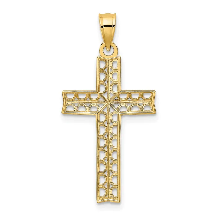 10k Yellow wRhodium 15 mm DC Filigree Cross Pendant 081 grams Qgold Necklaces 10k Yellow wRhodium 15 mm DC Filigree Cross Pendant 081 grams Qgold Necklaces