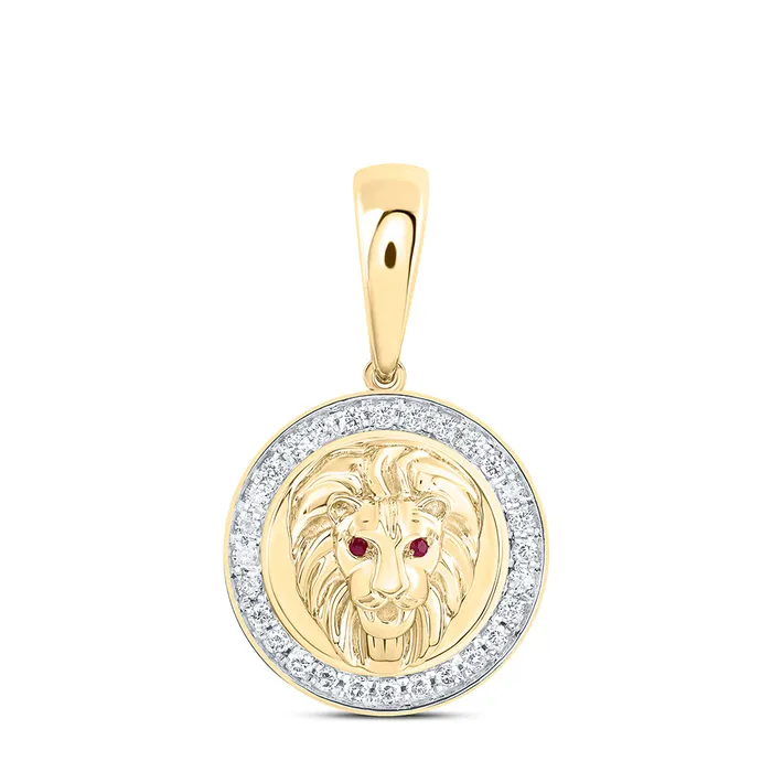 10Kt Gold 12CtwDia Nk Lion Face Mens Charm GND Charm Necklaces